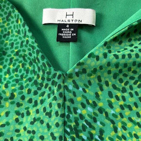 NWT Halston kelly green keg dress tie front Sz 4 sheer caftan - Picture 5 of 8